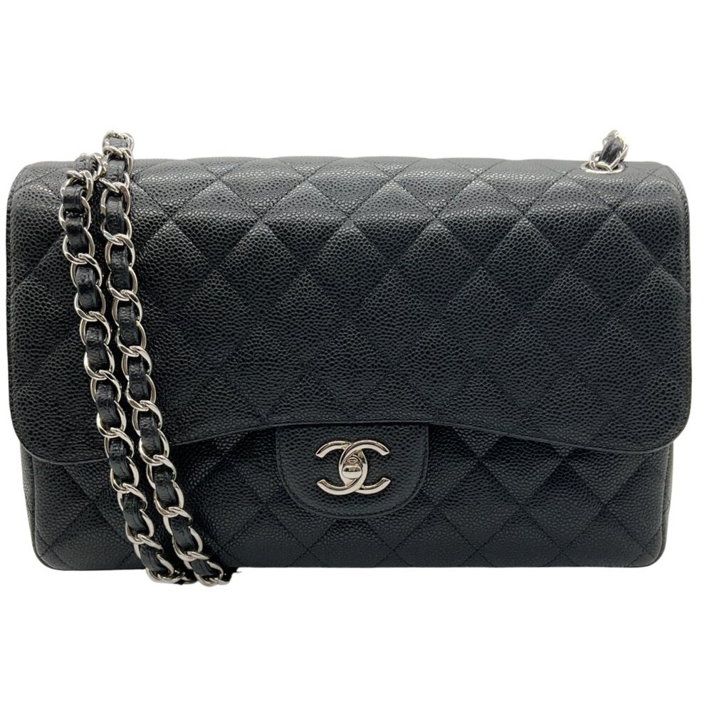 Chanel 2013 Black Caviar Leather Double Flap Shoulder Bag